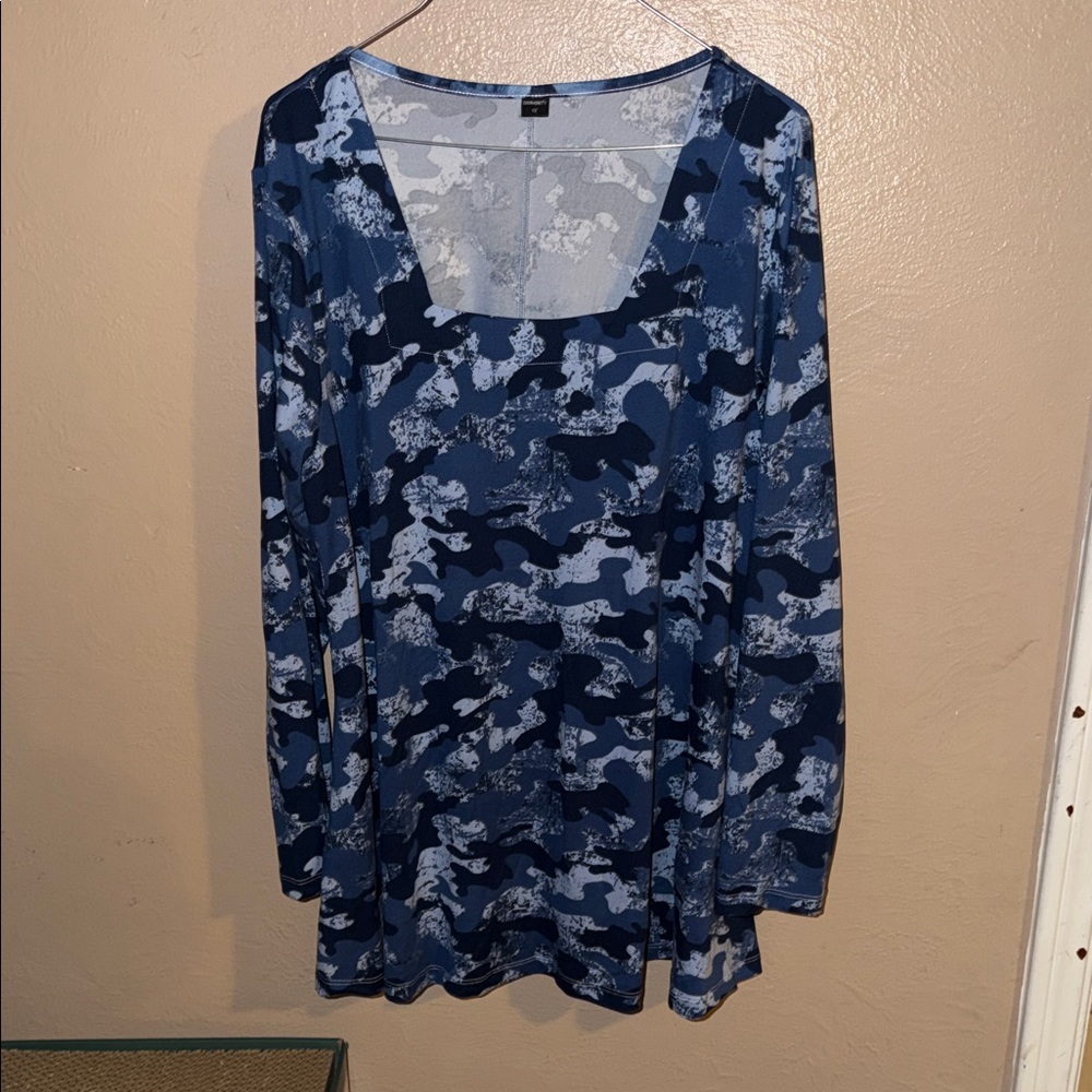 Blue Camouflage Long Sleeve Tunic 1X